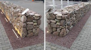 Symbolic stone wall at IKEA Industry Lithuania furniture factory