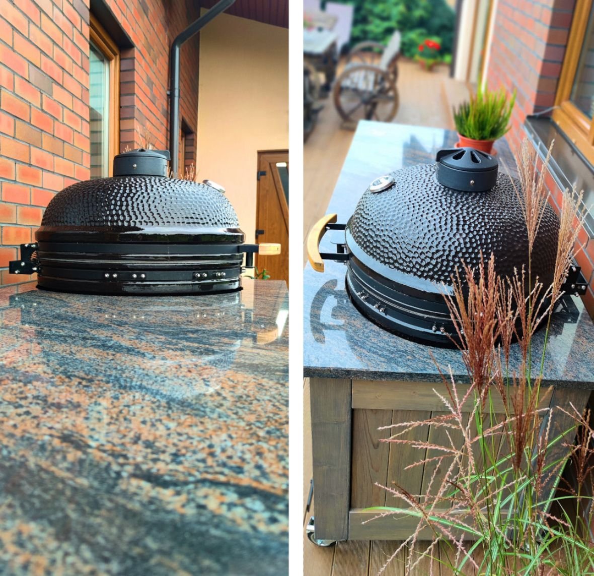 Granite stone table top with an opening for „Kamado“ barbecue